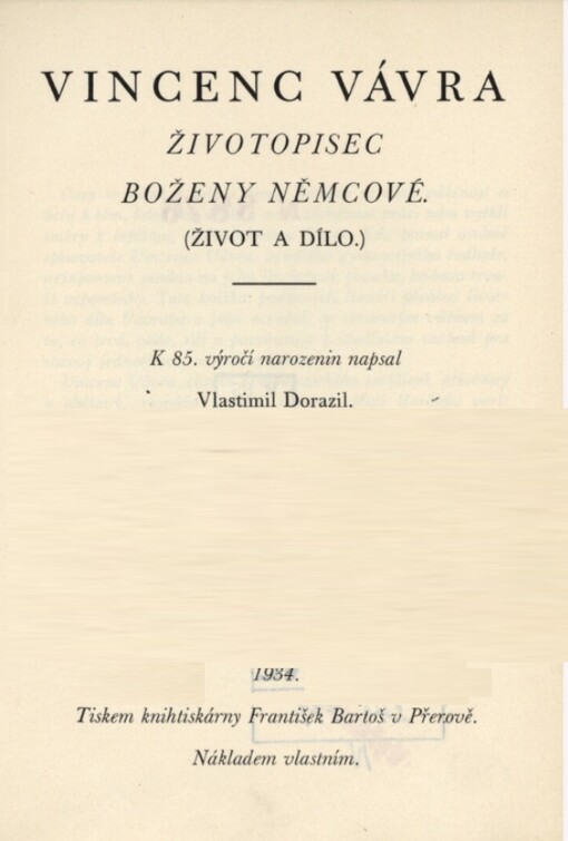 Vincenc Vávra, životopisec Boženy Němcové :(Život a dílo)