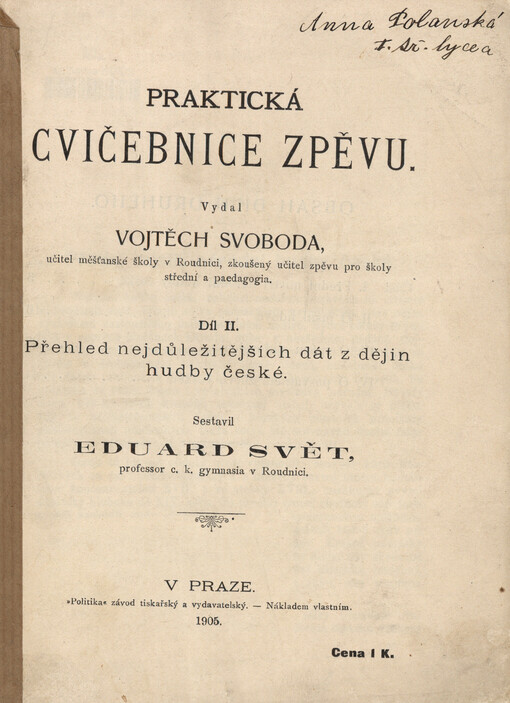 Praktická cvičebnice zpěvu. II, Přehled nejdůležitějších dat z dějin hudby české