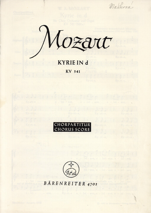Kyrie in d : für Chor, Orchester und Orgel. KV 341 : Chorpartitur