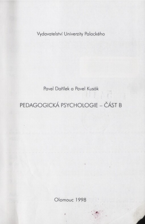 Pedagogická psychologie, část B