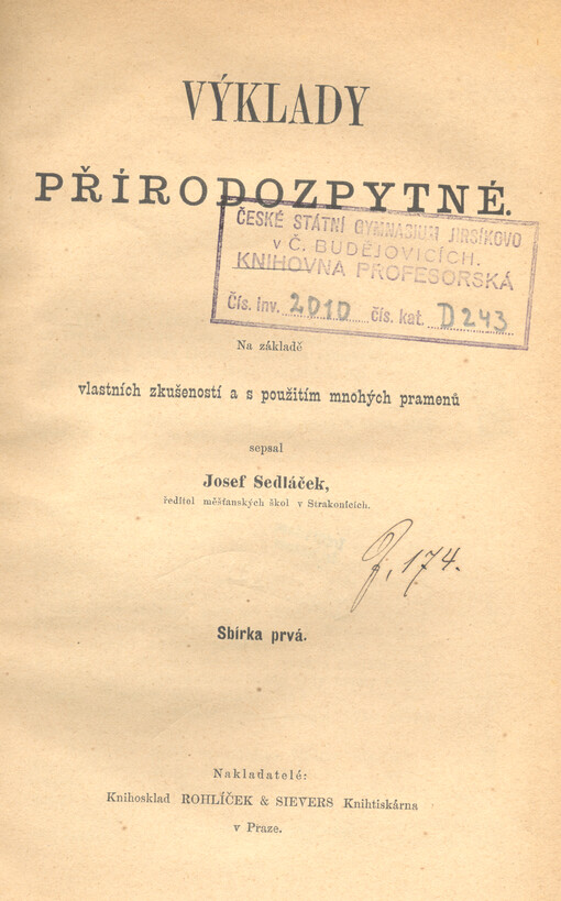 Výklady přírodozpytné. Sbírka prvá