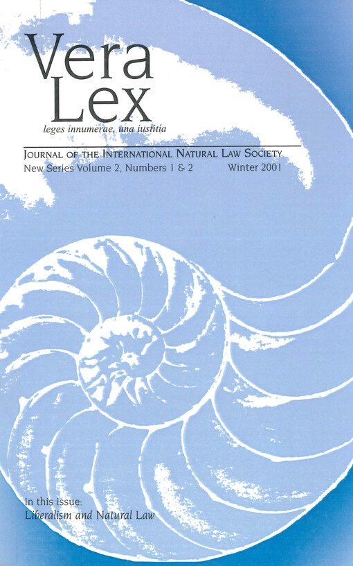 Vera Lex : journal of the International natural law society. New series, volume 2, numbers 1-2, winter 2001