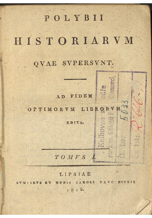 Polybii Historiarvm qvae svpersvnt. Tomvs I.