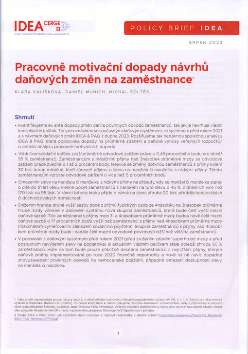 Pracovně motivační dopady návrhů daňových změn na zaměstnance
