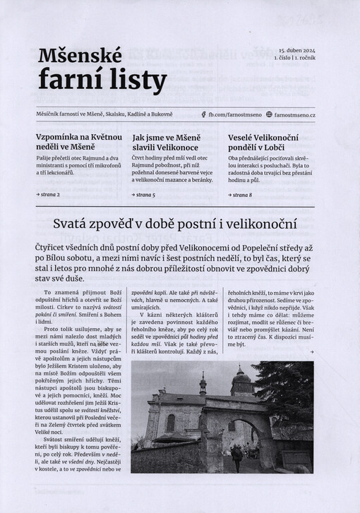 Mšenské farní listy : měsíčník farností ve Mšeně, Skalsku, Kadlíně a Bukovně