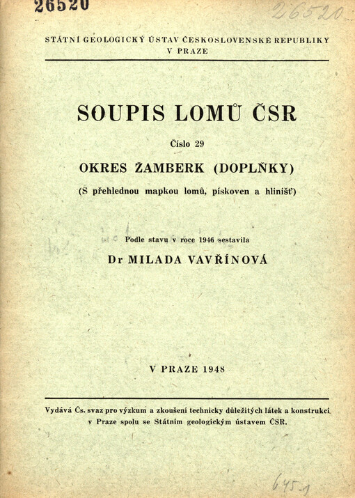 Soupis lomů okres Žamberk - doplňky : s přehlednou mapkou lomů, pískoven a hlinišť