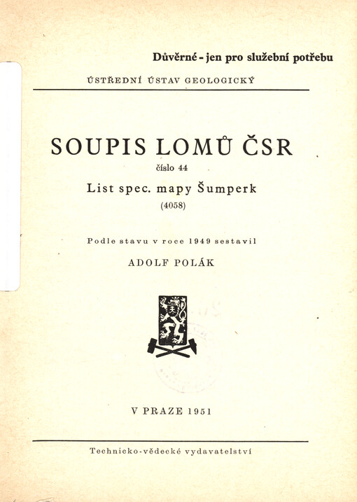 Soupis lomů ČSR. Číslo 44, List spec. mapy Šumperk (4058)