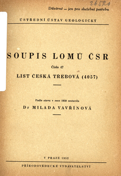 Soupis lomů ČSR. Číslo 47, List Česká Třebová (4057)