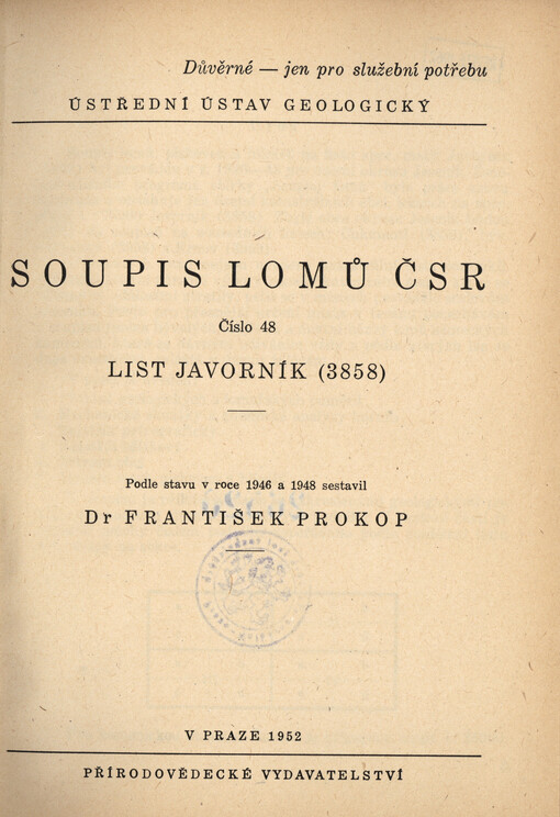 Soupis lomů ČSR. Číslo 48, List Javorník (3858)