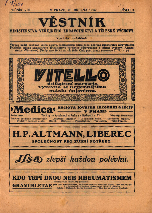Věstník ministerstva veřejného zdravotnictví a tělesné výchovy