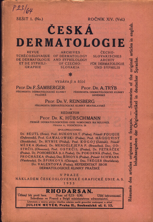Česká dermatologie : časopis lékařský pro obor chorob kožních a pohlavních