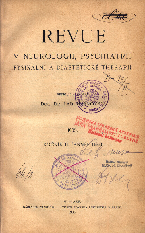 Revue v neurologii, psychiatrii, fysikální a diaetetické therapii