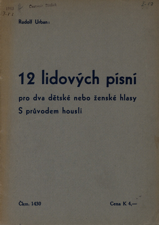 12 lidových písní pro dva dětské nebo ženské hlasy : s průvodem houslí