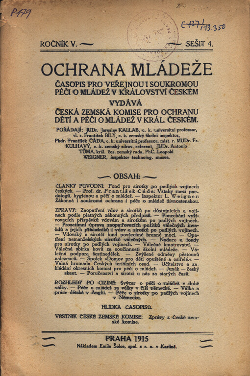 Ochrana mládeže : časopis pro veřejnou i soukromou péči o mládež v Království českém