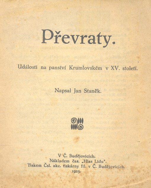 Převraty : události na panství krumlovském v XV. století
