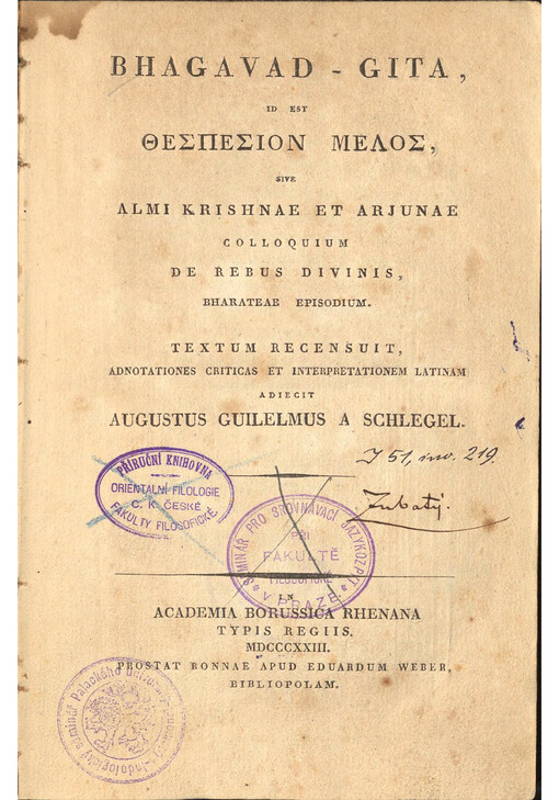 Bhagavad-gita, id est Thespesion Melos, sive Almi Krishnae et Arjunae colloquium de rebus divinis, bharatae episodum