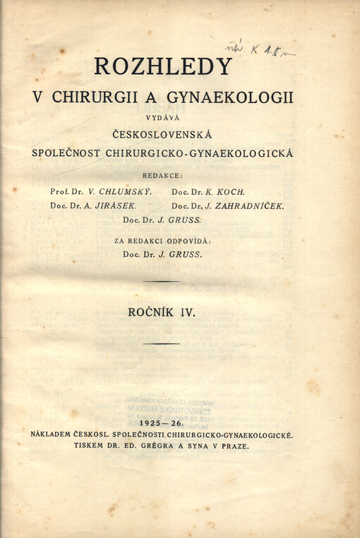 Rozhledy v chirurgii a gynaekologii = Revue tchécoslovaque de chirurgie et gynécologie