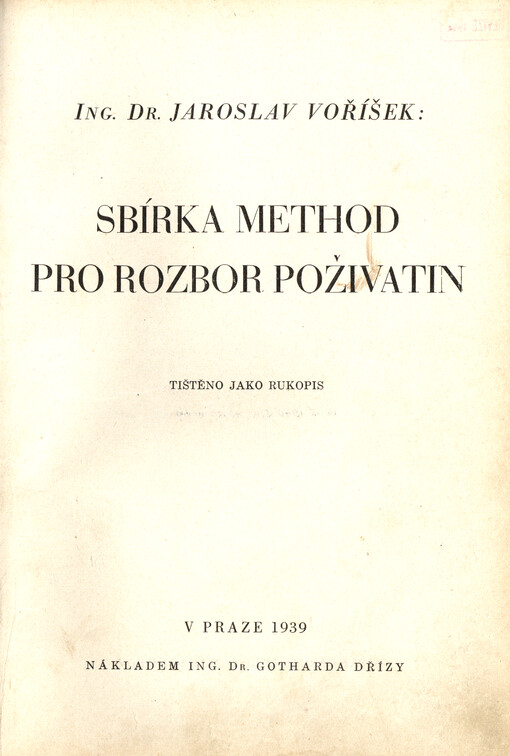 Sbírka method pro rozbor poživatin