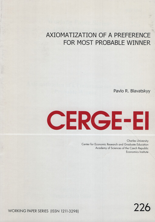 Axiomatization of a preference for most probable winner