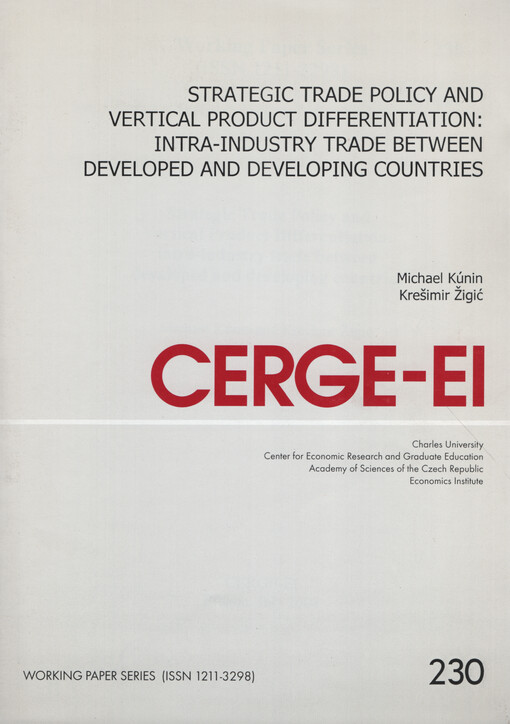 Strategic trade policy and vertical product differentiation : intra-industry trade between developed and developing countries