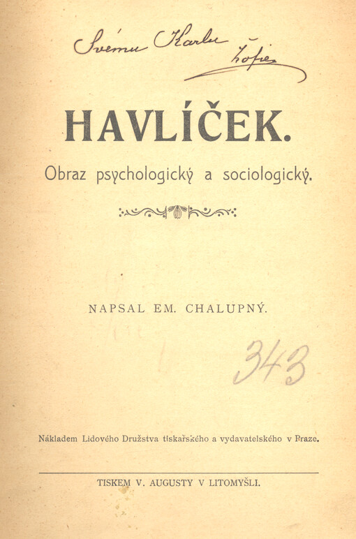 Havlíček : obraz psychologický a sociologický