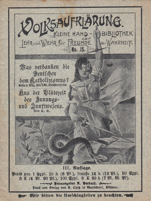 Was verdanken die Deutschen dem Katholizismus? /Rede d. Al. Liechtenstein. Aus der Blütezeit des Innungs- und Zunftwesens / von K.R.