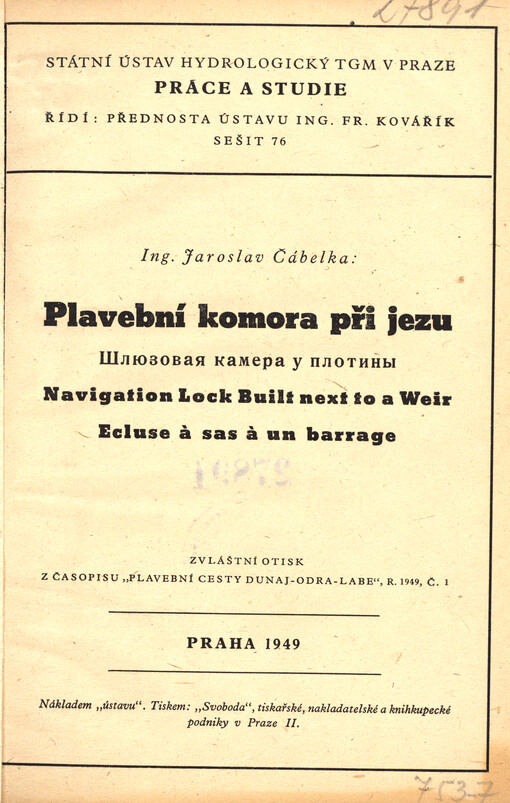 Plavební komora při jezu = Šljuzovaja kamera u plotiny = Navigation lock built next to a weir = Ecluse à sas à un barrage
