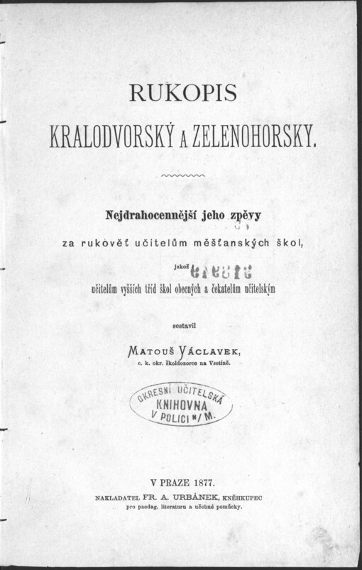 Rukopis Kralodvorský a Zelenohorsky [sic]