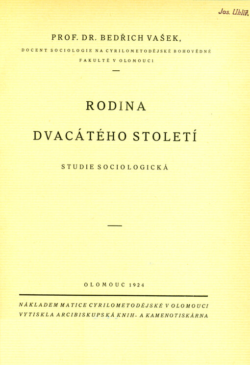 Rodina dvacátého století : studie sociologická