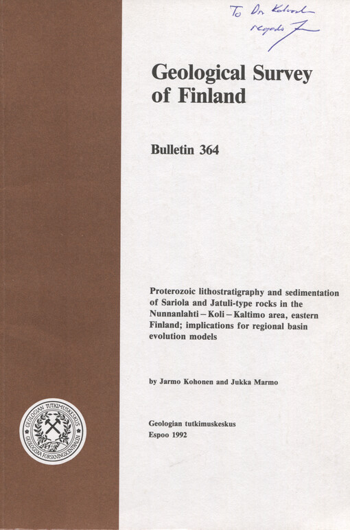 Proterozoic lithostratigraphy and sedimentation of Sariola and Jatuli-type rocks in the Nunnanlahti - Koli - Kaltimo area, eastern Finland; implications for regional basin evolution models