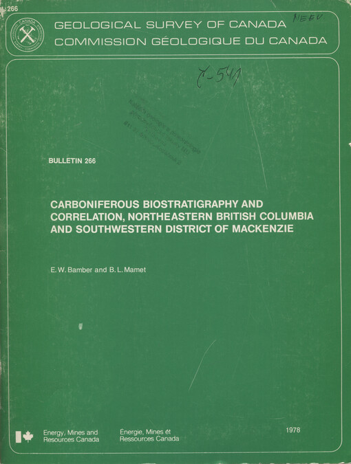 Carboniferous biostratigraphy and correlation, northeastern British Columbia and southwestern district of Mackenzie