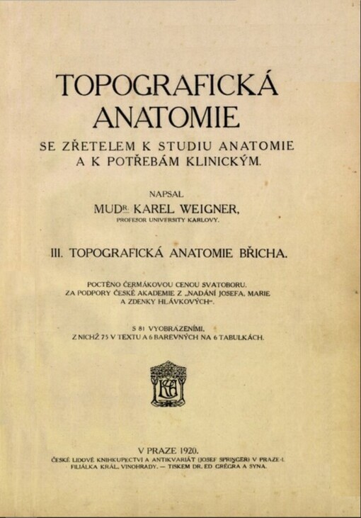 Topografická anatomie se zřetelem k studiu anatomie a k potřebám klinickým.III.,Topografická anatomie břicha