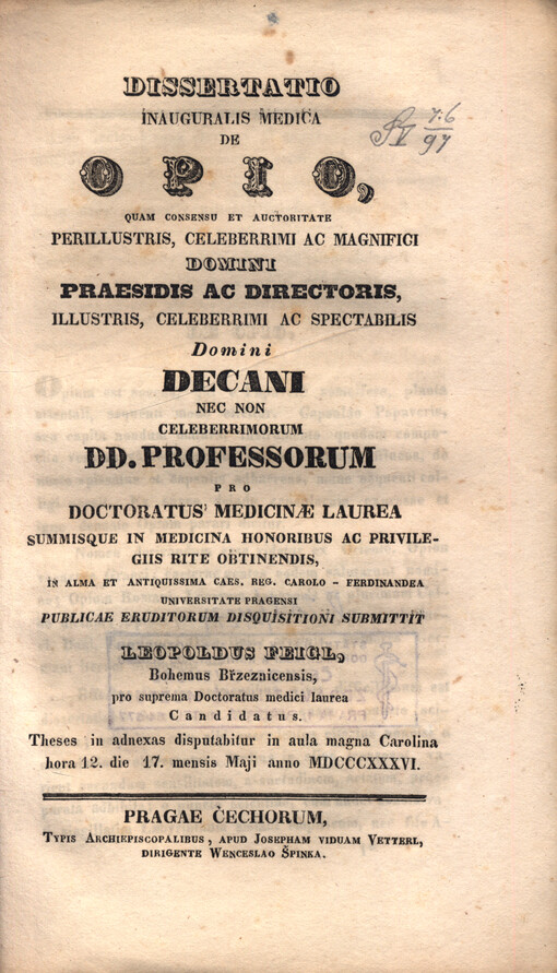 Dissertatio inauguralis medica De opio