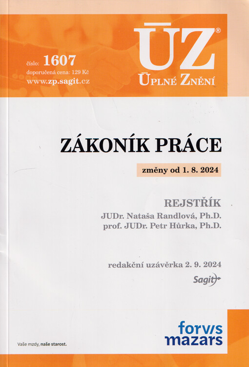 Zákoník práce : změny od 1.8.2024 : redakční uzávěrka 2.9.2024