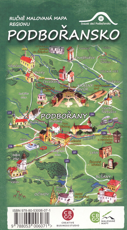Ručně malovaná mapa regionu Podbořansko