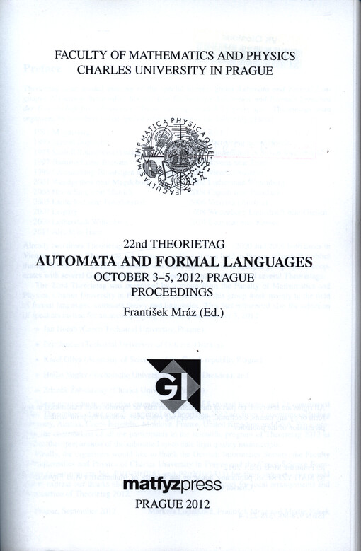 22nd Theorietag : October 3-5, 2012, Prague : proceedings