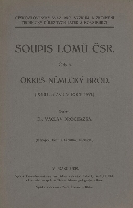 Soupis lomů ČSR.(podle stavu v roce 1935) /Číslo 9,Okres Německý Brod :