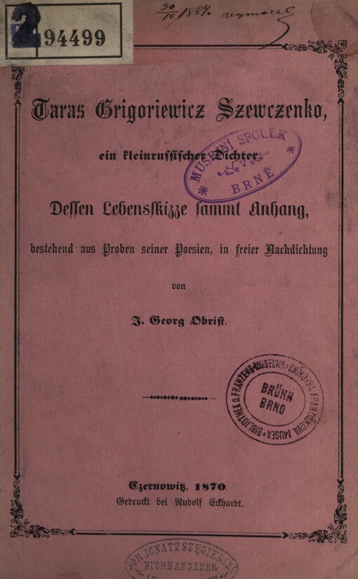 Taras Grigoriewicz Szewczenko, ein kleinrussischer Dichter