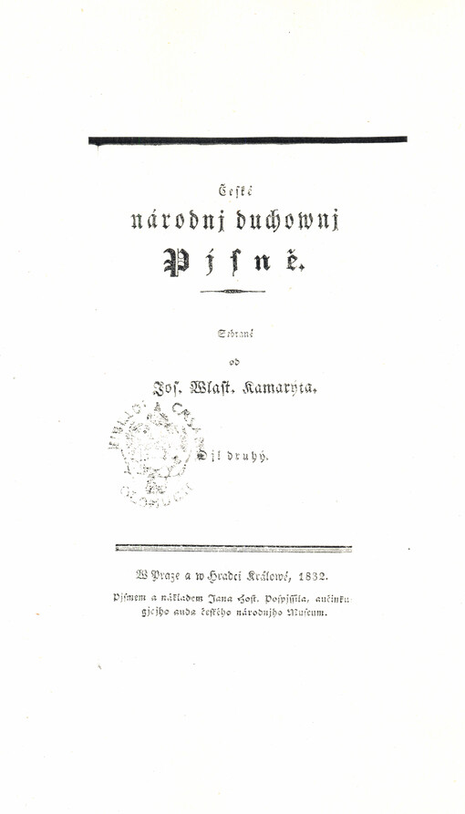 České národnj duchownj Pjsně. Djl druhý