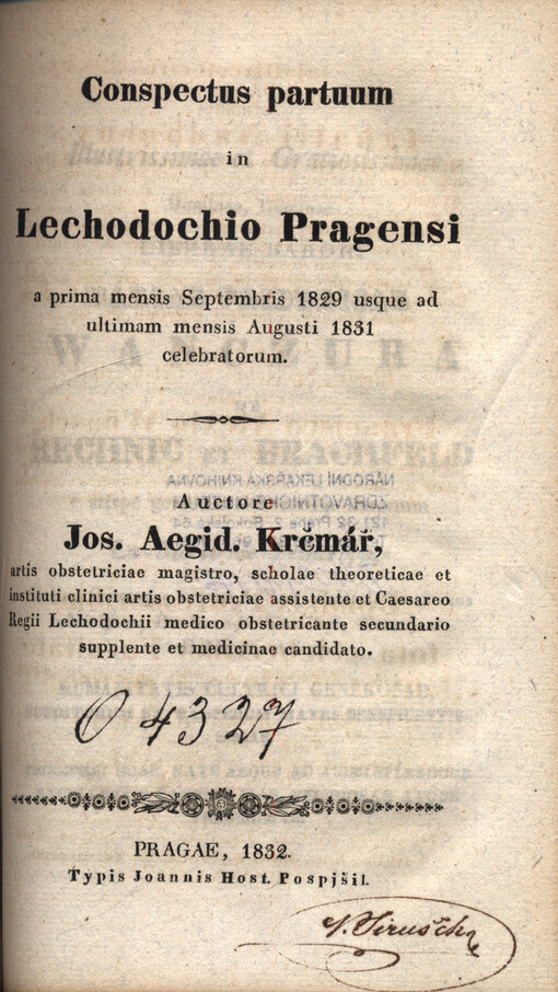 Conspectus partuum in lechodochio Pragensi a prima mensis Septembris 1829 usque ad ultimam mensis Augusti 1831 celebratorum