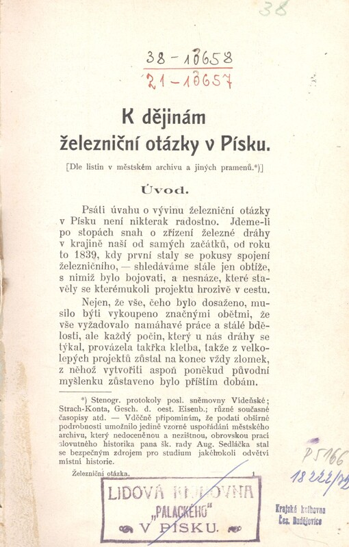 K dějinám železniční otázky v Písku