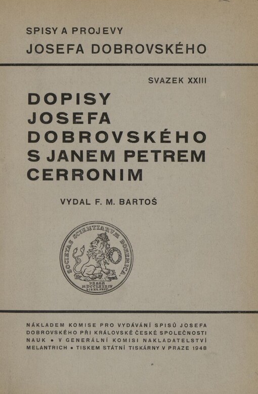 Dopisy Josefa Dobrovského s Janem Petrem Cerronim