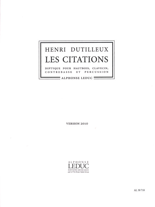 Les Citations pour hautbois, clavecin, contrebasse et percussion : version 2010 : partition