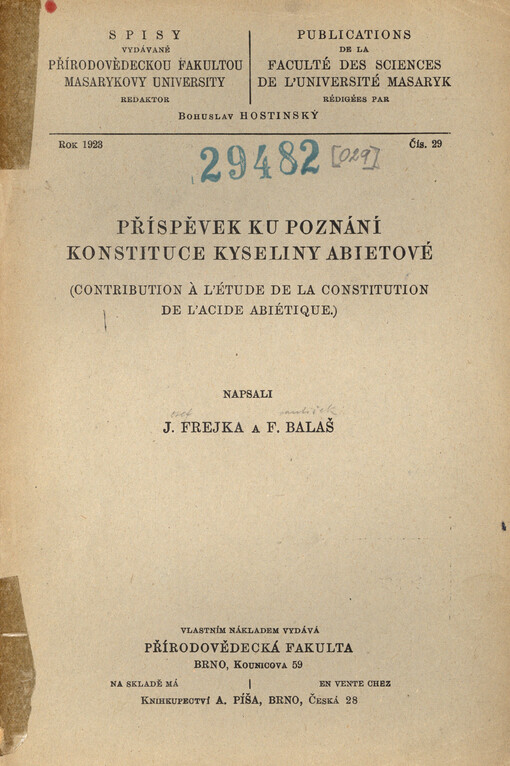 Příspěvek ku poznání konstituce kyseliny abietové = Contribution à l'étude de la constituion de l'acide abiétique