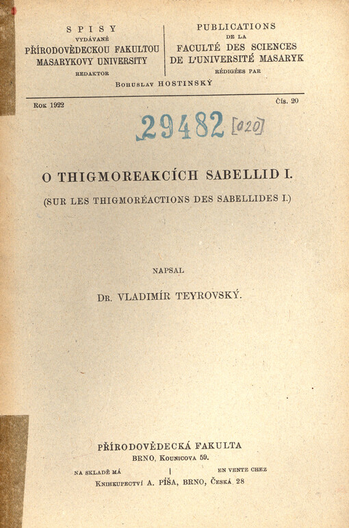 O thigmoreakcích sabellid I. = Sur les thigmoréactions des sabellides I.