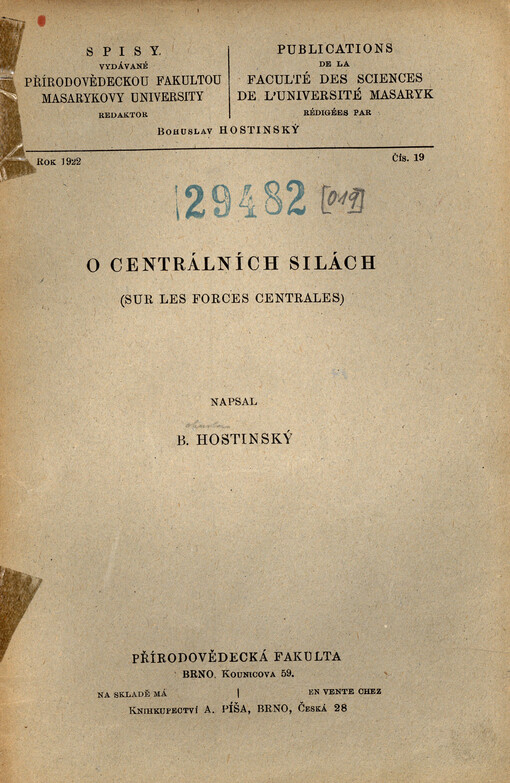 O centrálních silách = Sur les forces centrales