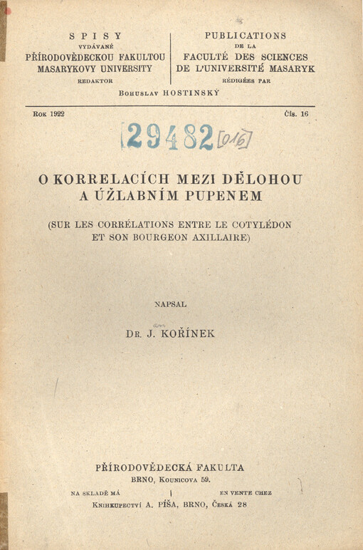 O korrelacích mezi dělohou a úžlabním pupenem = Sur les corrélations entre le cotylédon et son bourgeon axillaire