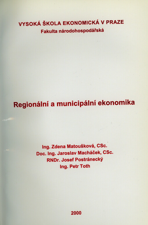 Regionální a municipální ekonomika