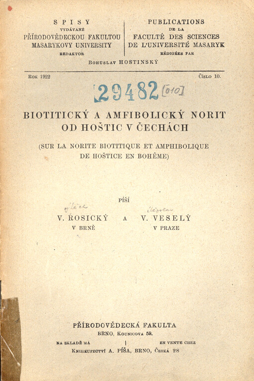 Biotitický a amfibolický norit od Hoštic v Čechách = Sur la norite biotitique et amphibolique de Hoštice en Bohême
