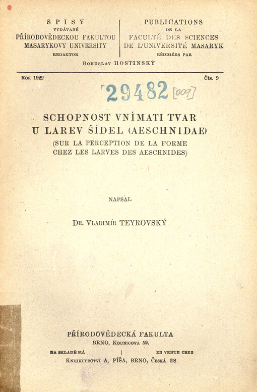 Schopnost vnímati tvar u larev šídel (aeschnidae) = Sur la perception de la forme chez les larves des aeschnides